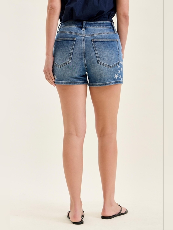 Judy Blue High Rise Medium Wash Slim Denim Shorts With Star Splatter Various NEW - Picture 9 of 10